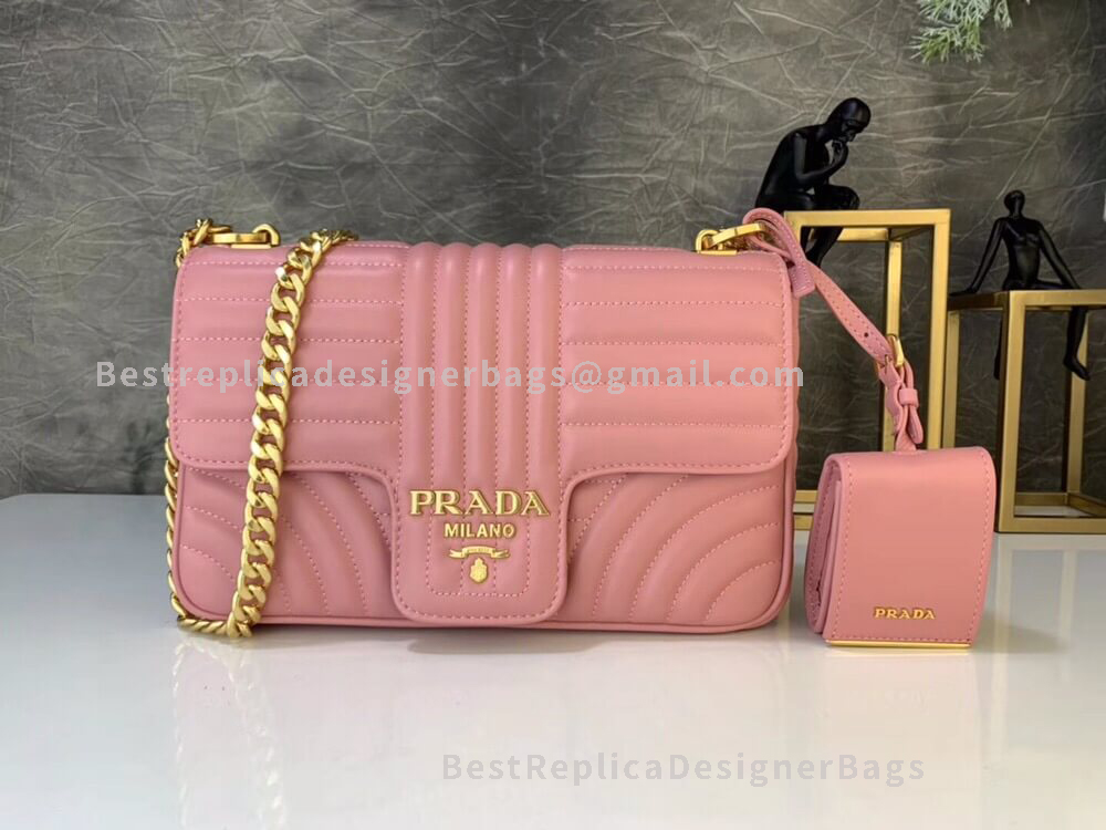 Prada Diagramme Pink Large Leather Shoulder Bag GHW 108